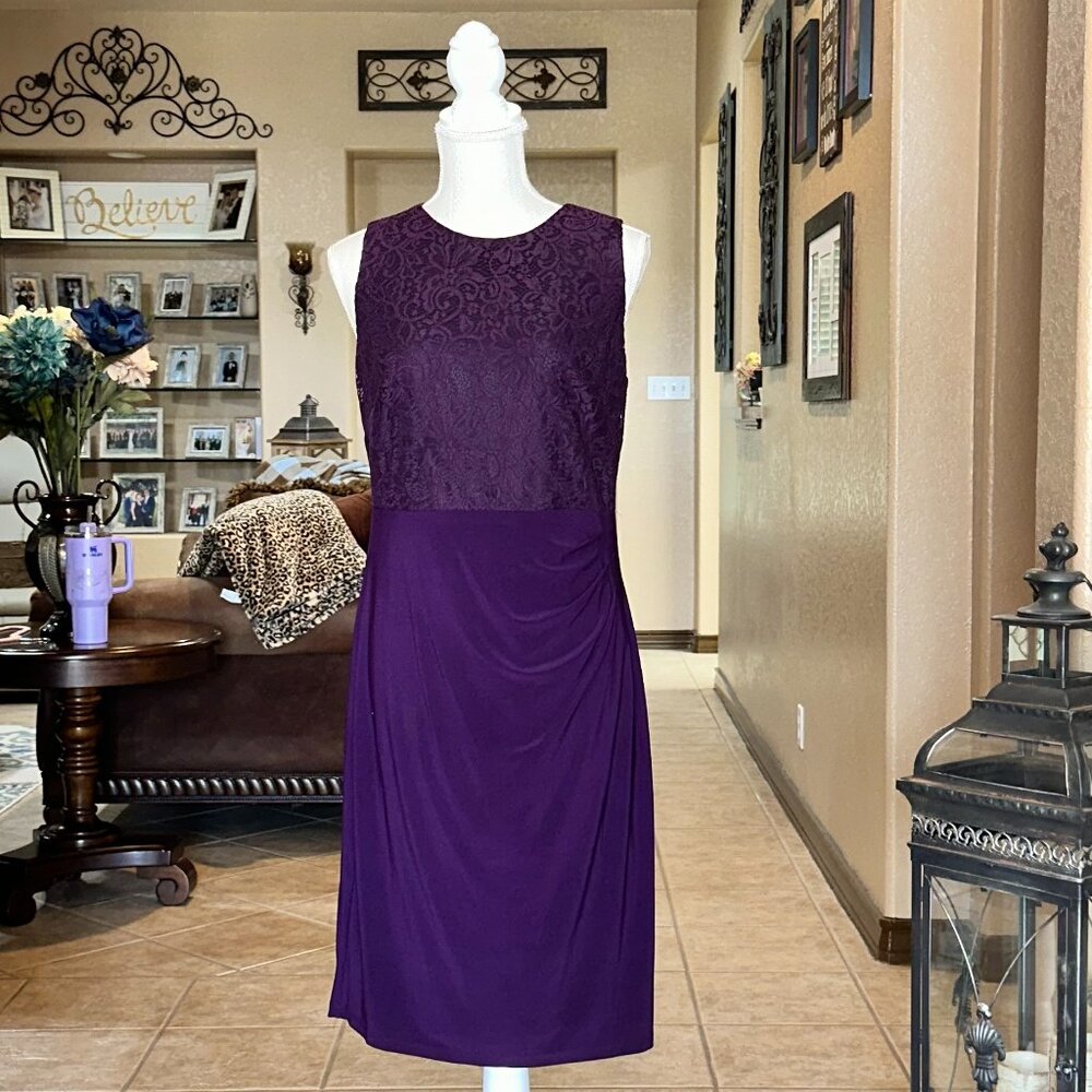 American Living*Dark Plum Keyhole Back Midi Dress w/Lace Top